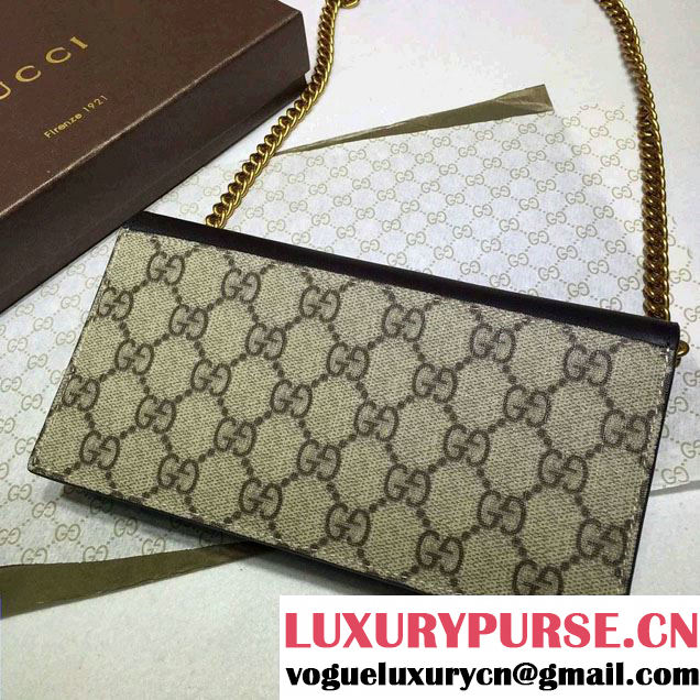 Gucci Pearl Studs GG Supreme Mini Chain Wallet Bag 431478 Black 2016