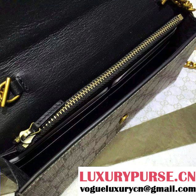 Gucci Pearl Studs GG Supreme Mini Chain Wallet Bag 431478 Black 2016