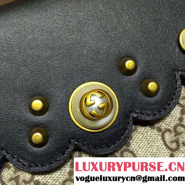 Gucci Pearl Studs GG Supreme Mini Chain Wallet Bag 431478 Black 2016