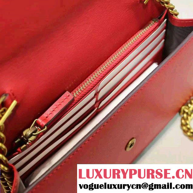 Gucci Pearl Studs Leather Mini Chain Wallet Bag 431478 Red 2016