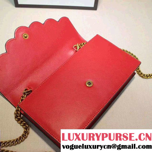 Gucci Pearl Studs Leather Mini Chain Wallet Bag 431478 Red 2016