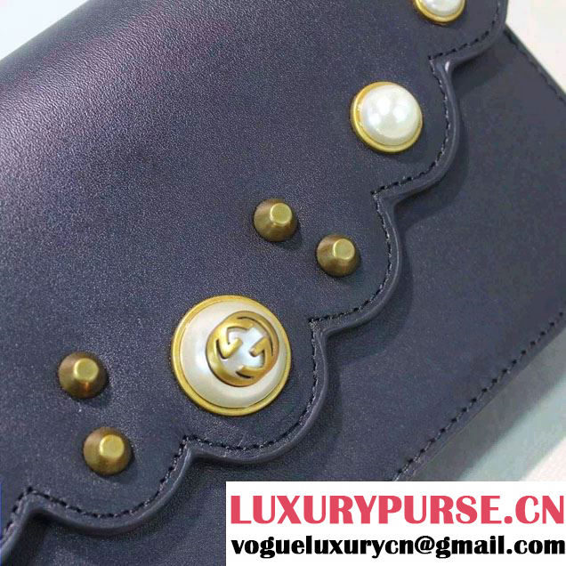 Gucci Pearl Studs Leather Mini Chain Wallet Bag 431478 Black 2016