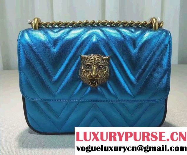 Gucci Broadway Chain Shoulder Bag 432581 Metallic Blue 2016