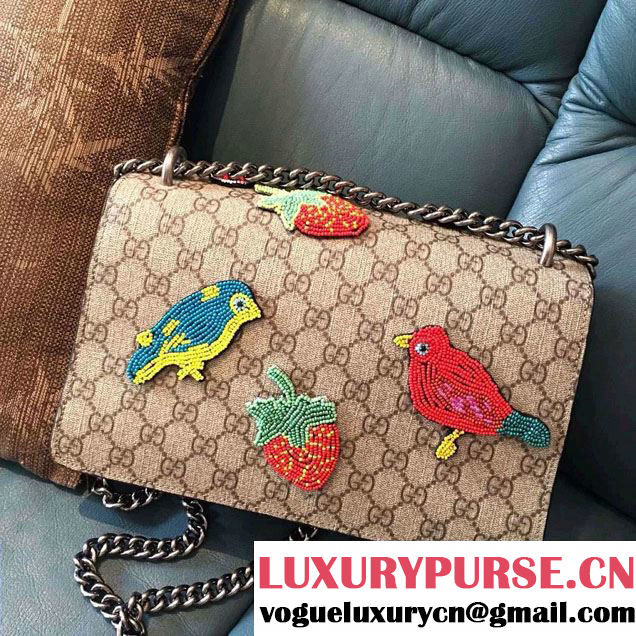 Gucci Dionysus GG Supreme Bird and Butterfly Beaded Shoulder Bag 400249 2016