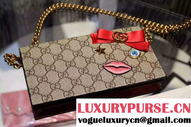 Gucci GG Supreme Embroidered Face Mini Chain Bag 431395 Pink 2016