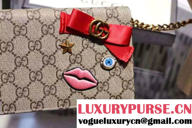 Gucci GG Supreme Embroidered Face Mini Chain Bag 431395 Pink 2016