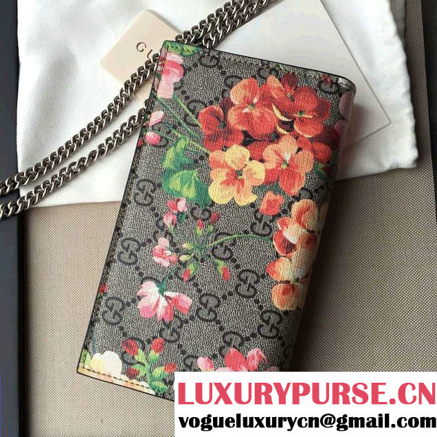 Gucci GG Supreme Blooms Chain Wallet 402724 Red 2016