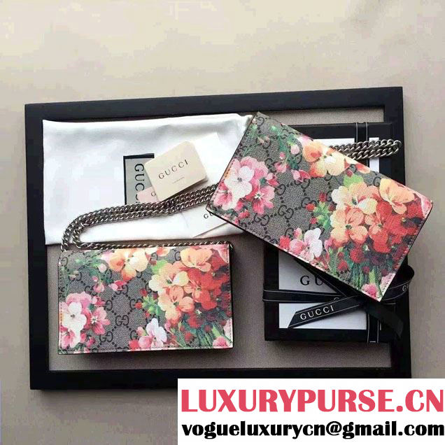 Gucci GG Supreme Blooms Chain Wallet 402724 Red 2016