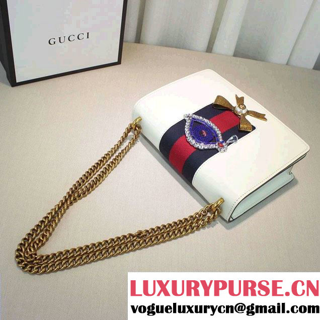 Gucci Eye Pearl Web Leather Chain Shoulder Medium Bag 432280 White/Blue 2016