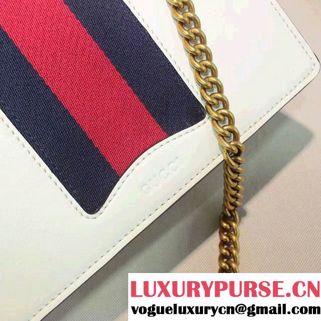 Gucci Eye Pearl Web Leather Chain Shoulder Medium Bag 432280 White/Blue 2016