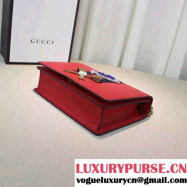 Gucci Eye Pearl Web Leather Chain Shoulder Medium Bag 432280 Red/Blue 2016