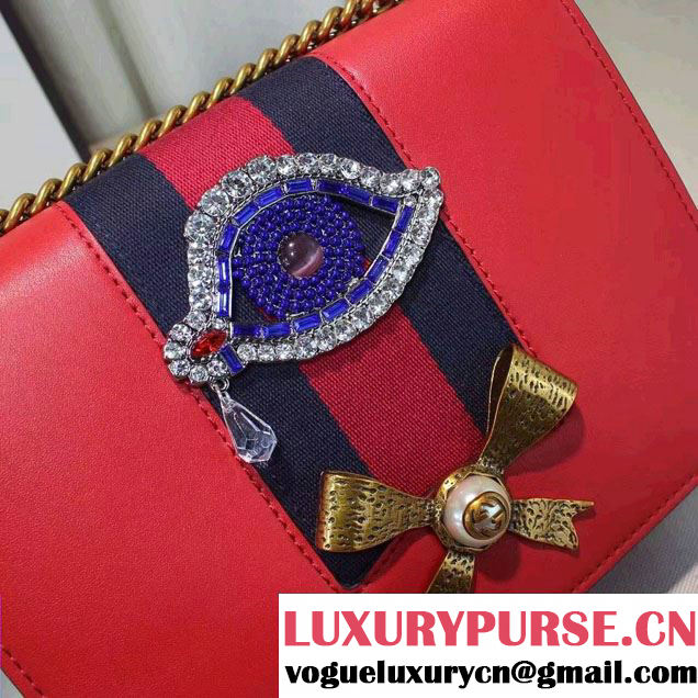 Gucci Eye Pearl Web Leather Chain Shoulder Medium Bag 432280 Red/Blue 2016