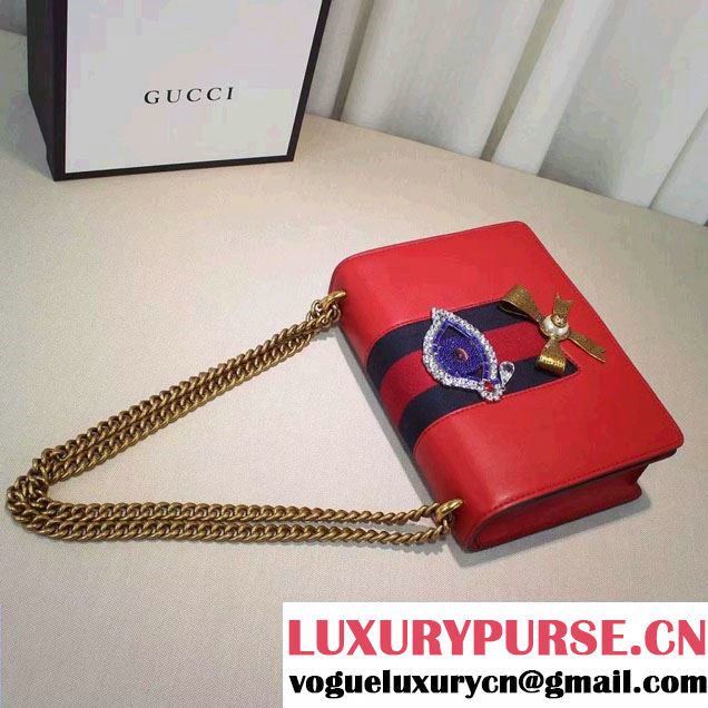 Gucci Eye Pearl Web Leather Chain Shoulder Medium Bag 432280 Red/Blue 2016