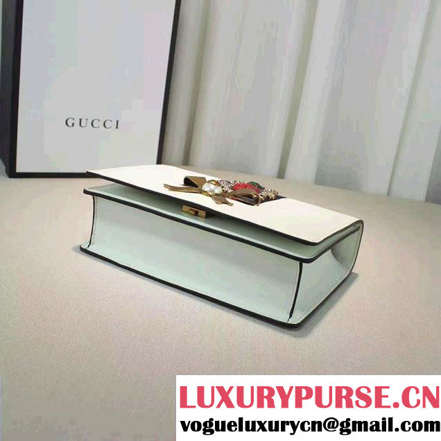 Gucci Eye Pearl Web Leather Chain Shoulder Medium Bag 432280 White/Green 2016