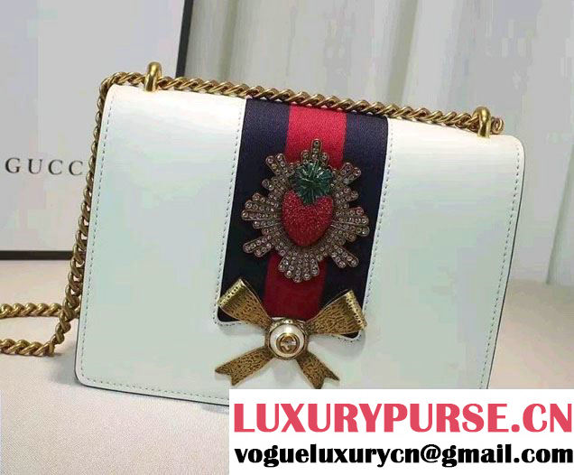 Gucci Eye Pearl Web Leather Chain Shoulder Medium Bag 432280 White/Green 2016