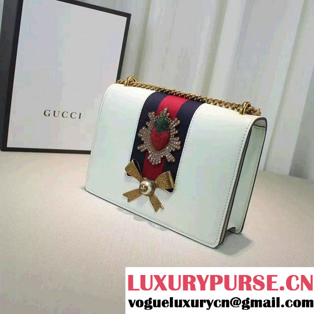 Gucci Eye Pearl Web Leather Chain Shoulder Medium Bag 432280 White/Green 2016