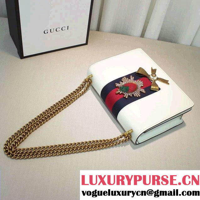 Gucci Eye Pearl Web Leather Chain Shoulder Medium Bag 432280 White/Green 2016