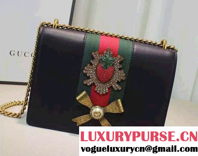 Gucci Eye Pearl Web Leather Chain Shoulder Medium Bag 432280 Black/Green 2016