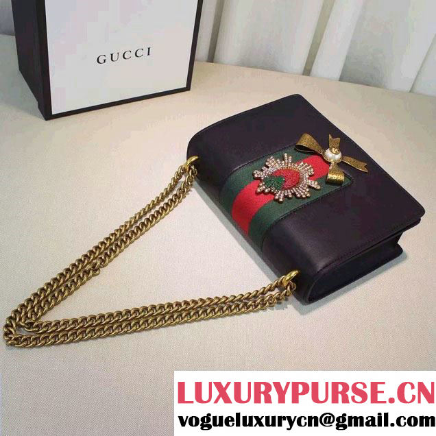 Gucci Eye Pearl Web Leather Chain Shoulder Medium Bag 432280 Black/Green 2016