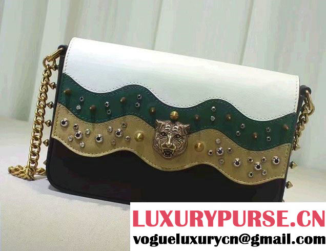 Gucci Studded Leather Chain Shoulder Medium Bag 432410 Black/White/Green/Gold 2016