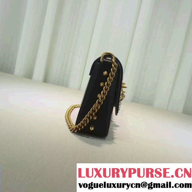 Gucci Studded Leather Chain Shoulder Medium Bag 432410 Black/White/Red/Gold 2016