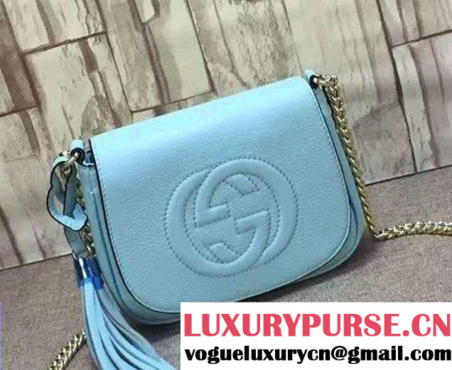 Gucci Soho Leather Chain Shoulder Small Bag 323190 Aqua Blue