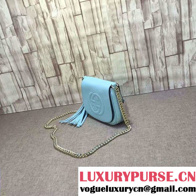 Gucci Soho Leather Chain Shoulder Small Bag 323190 Aqua Blue