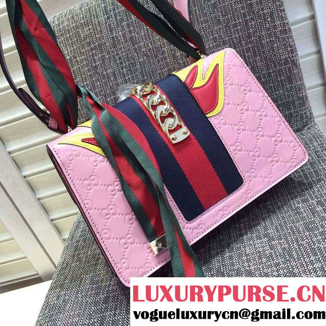 Gucci Sylvie Leather Signature Chain Shoulder Bag 421882 Pink 2016