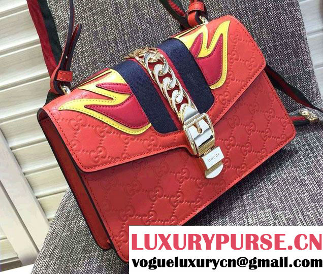 Gucci Sylvie Leather Signature Chain Shoulder Bag 421882 Red 2016