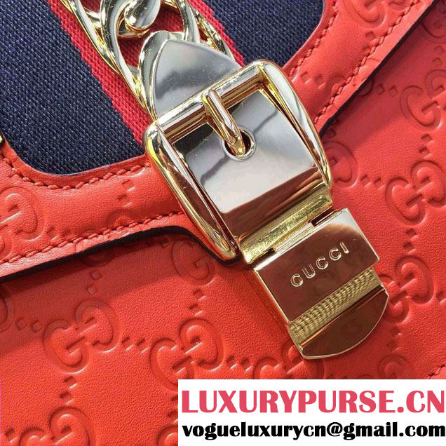 Gucci Sylvie Leather Signature Chain Shoulder Bag 421882 Red 2016