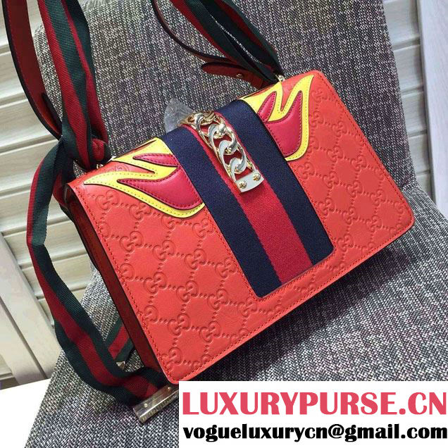 Gucci Sylvie Leather Signature Chain Shoulder Bag 421882 Red 2016