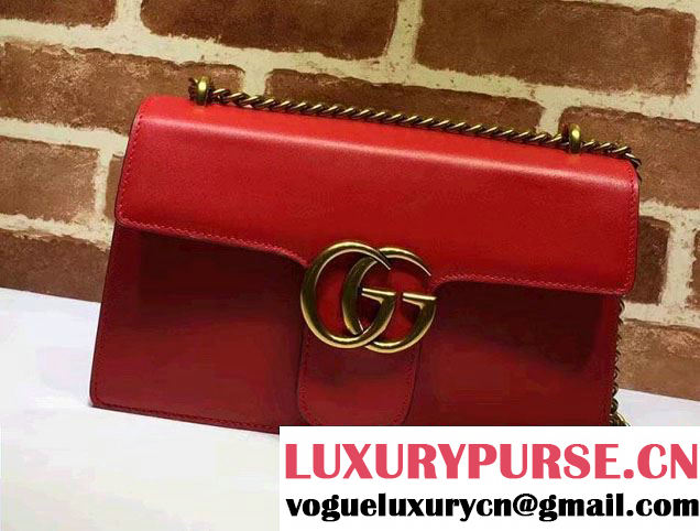 Gucci GG Marmont Leather Chain Shoulder Medium Bag 431777 Red 2016