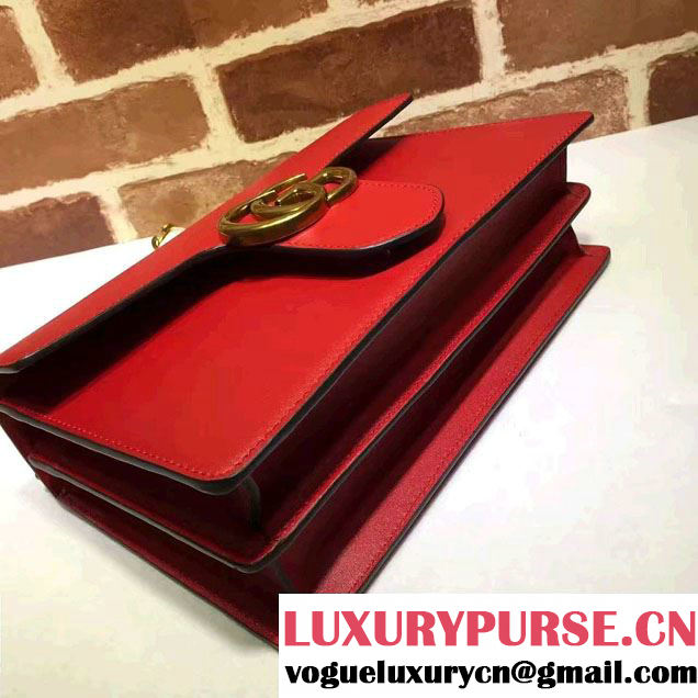 Gucci GG Marmont Leather Chain Shoulder Medium Bag 431777 Red 2016