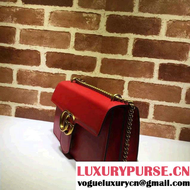 Gucci GG Marmont Leather Chain Shoulder Medium Bag 431777 Red 2016