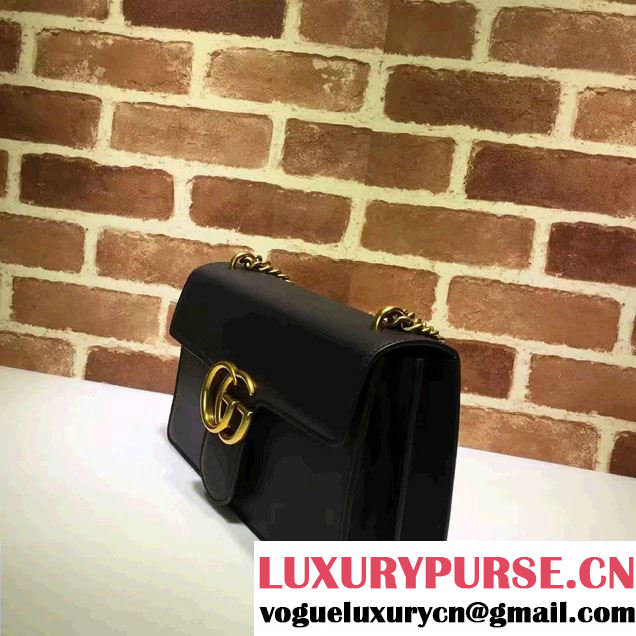 Gucci GG Marmont Leather Chain Shoulder Medium Bag 431777 Black 2016