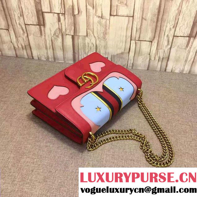 Gucci Heart And Mouth GG Marmont Leather Shoulder Bag 431382 Red 2016