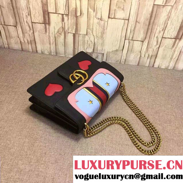 Gucci Heart And Mouth GG Marmont Leather Shoulder Bag 431382 Black 2016