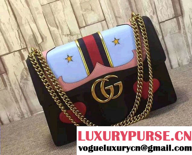 Gucci Heart And Mouth GG Marmont Leather Shoulder Bag 431382 Black 2016