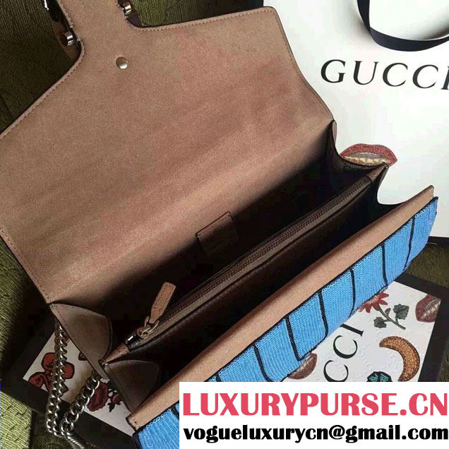 Gucci Sequins Mouth And Lightening Embroidered Dionysus GG Supreme Small Bag 400249 2016