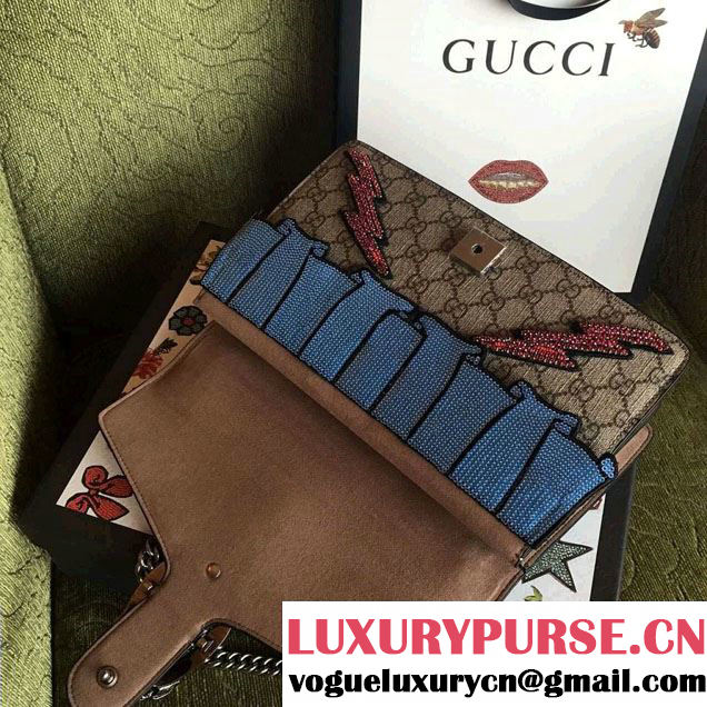 Gucci Sequins Mouth And Lightening Embroidered Dionysus GG Supreme Small Bag 400249 2016