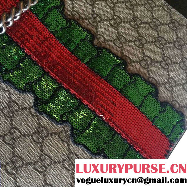 Gucci Sequins Mouth And Lightening Embroidered Dionysus GG Supreme Small Bag 400249 2016