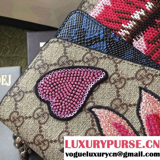 Gucci Lotus and Sequins Heart Embroidered Dionysus GG Supreme Medium Bag 400235/403348 2016