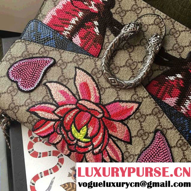 Gucci Lotus and Sequins Heart Embroidered Dionysus GG Supreme Medium Bag 400235/403348 2016