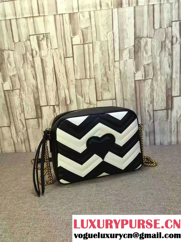 Gucci GG Marmont Matelassé Chevron Shoulder Medium Bag 443499 Black/White 2016