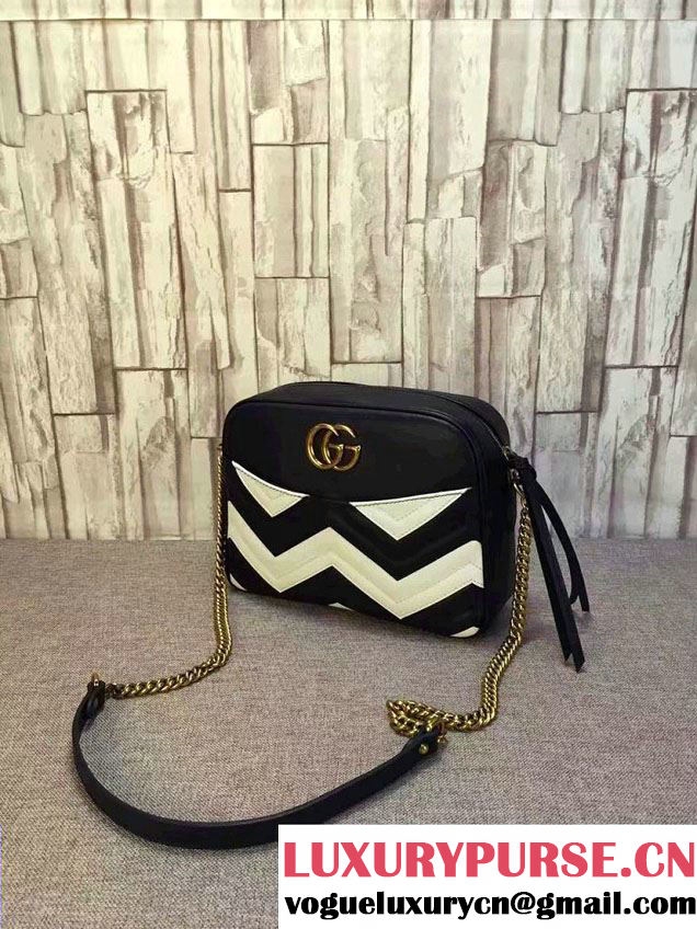 Gucci GG Marmont Matelassé Chevron Shoulder Medium Bag 443499 Black/White 2016