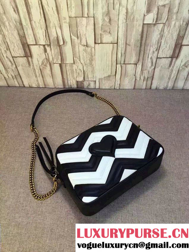 Gucci GG Marmont Matelassé Chevron Shoulder Medium Bag 443499 Black/White 2016