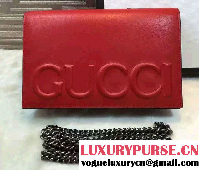 Gucci XL Leather Mini Chain Shoulder Bag 421850 Red 2016