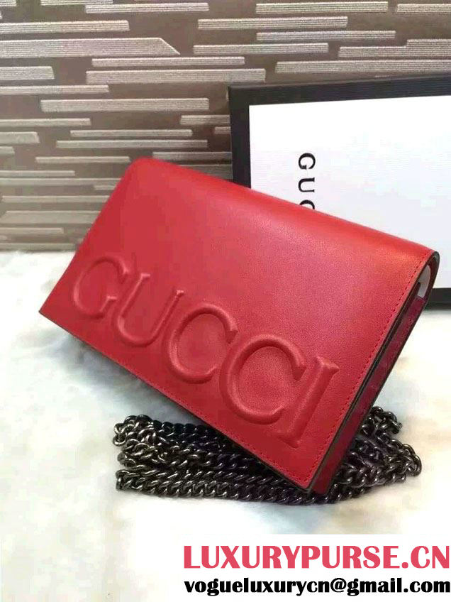 Gucci XL Leather Mini Chain Shoulder Bag 421850 Red 2016