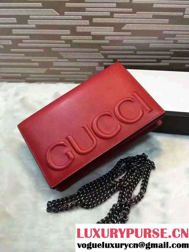 Gucci XL Leather Mini Chain Shoulder Bag 421850 Red 2016