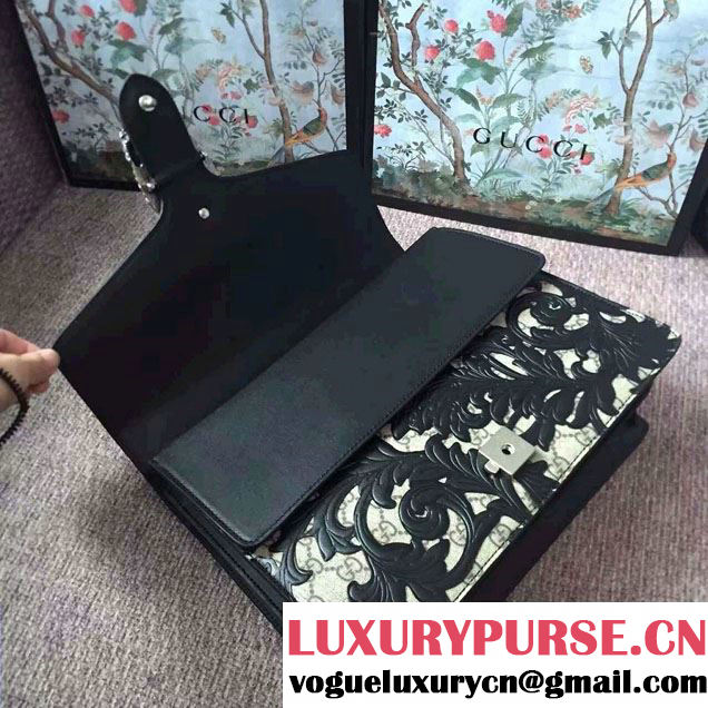 Gucci Dionysus Arabesque GG Supreme and Leather Shoulder Medium Bag 400235 Black 2016